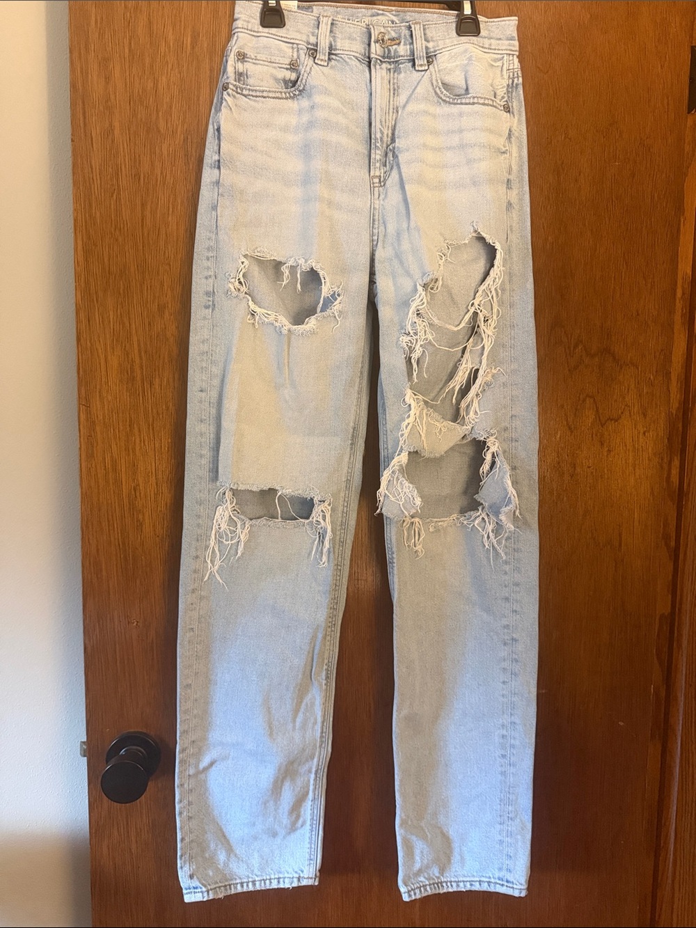 American Eagle Outfitters Light Blue Distressed Baggy Straight Jeans